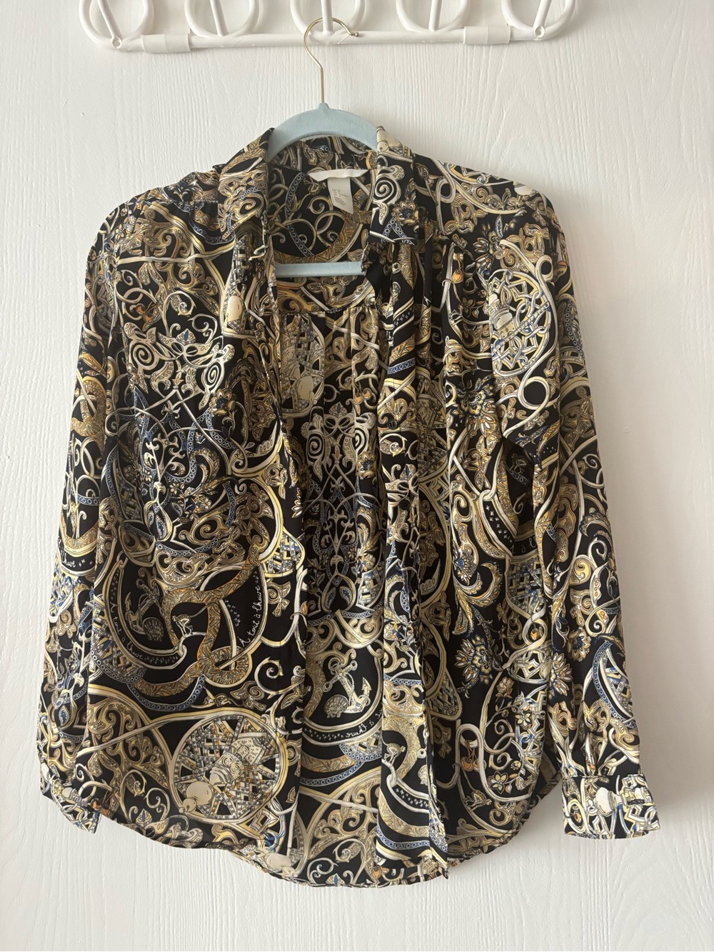 H&M Black and Gold Baroque-Print Long Sleeve Shirt